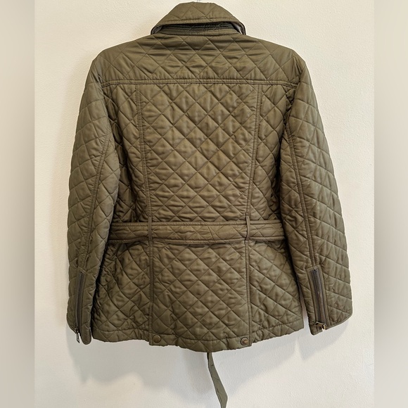 Burberry Brit Women’s Olive Green QuiltedJacket Belted Check Lining Size L - Picture 6 of 8
